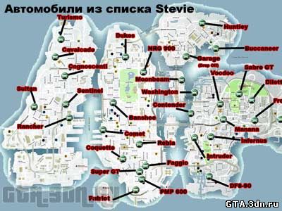 Карта автомобилей из списка Stevie