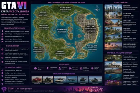 Карта GTA 6 — Vice City, Leonida, районы, локации и всё что известно