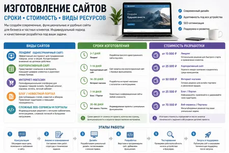 Изготовление сайтов: сроки, стоимость, виды ресурсов