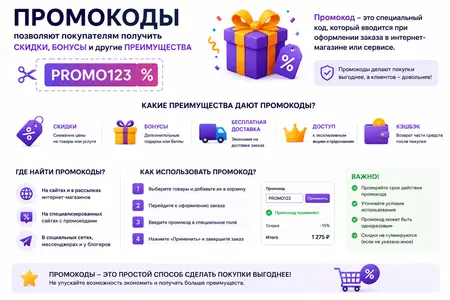 Промокоды позволяют покупателям получить скидки, бонусы и другие преимущества