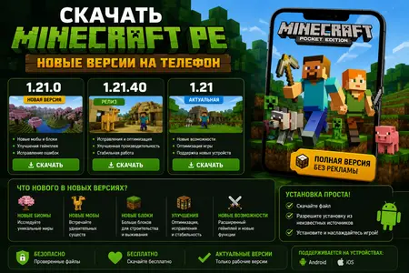 Скачать Minecraft PE 1.21.0, 1.21.40 и 1.21: Новая Версия на Телефон