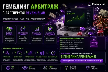 Гемблинг арбитраж с партнеркой RevenueLab