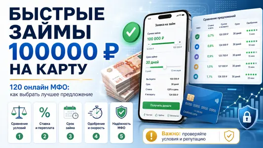 Быстрые займы 100000 рублей на карту в 120 онлайн МФО: как выбрать лучшее предложение