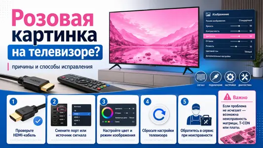 Что делать если телевизор показывает розовую картинку