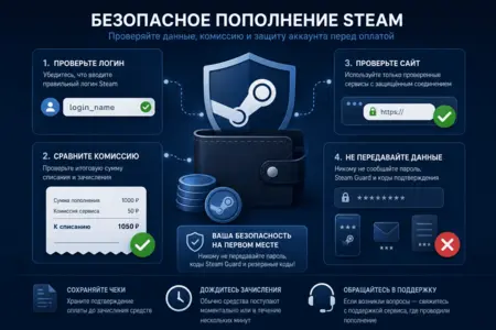 Как безопасно пополнить Steam: способы, комиссии и ошибки, которых стоит избегать