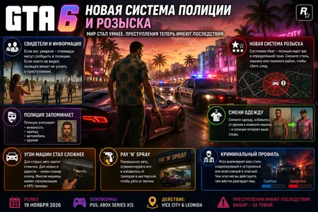 В GTA 6 полностью переделали полицию и систему розыска